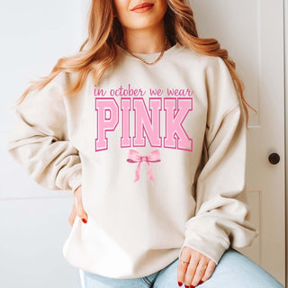 In October We Wear Pink Bow Graphic Sweatshirt - Limeberry Designs