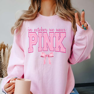 In October We Wear Pink Bow Graphic Sweatshirt - Limeberry Designs