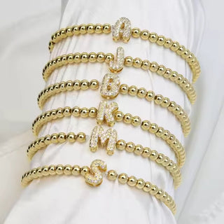 Initial Rhinestone Gold Beaded Bracelet - Limeberry Designs