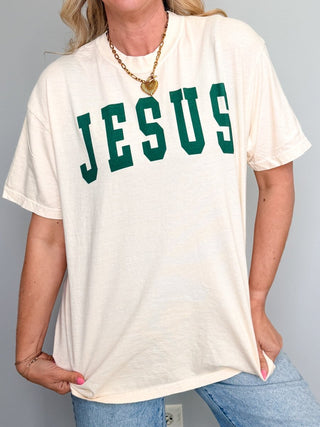 Jesus Collegiate Graphic Comfort Color Tee - Limeberry Designs