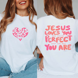 Jesus Loves You Just The Way You Are Comfort Color Tee With Front & Back Designs - Limeberry Designs