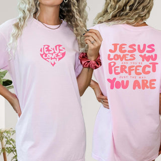 Jesus Loves You Just The Way You Are Comfort Color Tee With Front & Back Designs - Limeberry Designs