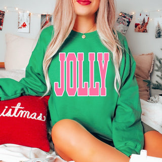 Jolly Pink Large Letter Christmas Graphic Sweatshirt - Limeberry Designs