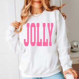 Jolly Pink Large Letter Christmas Graphic Sweatshirt - Limeberry Designs