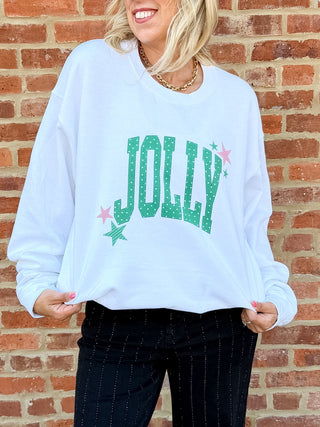 Cozy white Christmas sweatshirt with Jolly star design
