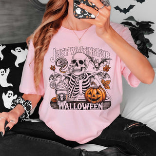 Just Waiting For Halloween Skeleton Bella Graphic Tee - Limeberry Designs