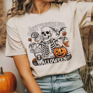 Just Waiting For Halloween Skeleton Bella Graphic Tee - Limeberry Designs