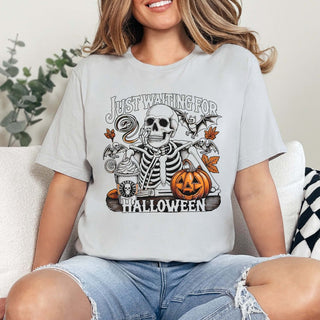 Just Waiting For Halloween Skeleton Bella Graphic Tee - Limeberry Designs