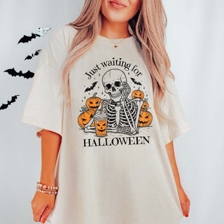 Just Waiting For Halloween Skeleton Comfort Color Graphic Tee - Limeberry Designs