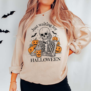 Just Waiting For Halloween Skeleton Graphic Sweatshirt - Limeberry Designs