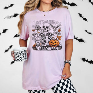 Just Waiting For Halloween Skeleton Wholesale Bella Graphic Tee - Fast Shipping - Limeberry Designs