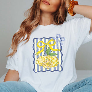 Lemon Stripes And Bows Comfort Color Tee - Limeberry Designs