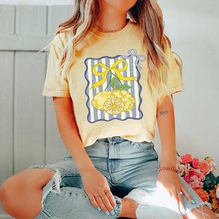 Lemon Stripes And Bows Comfort Color Tee - Limeberry Designs