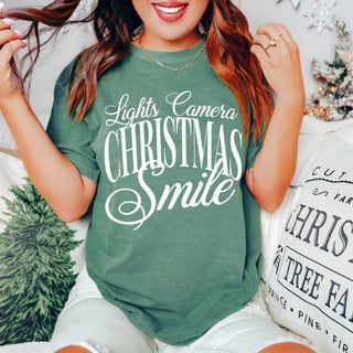 Lights Camera Christmas Smile Comfort Color Graphic Tee - Limeberry Designs