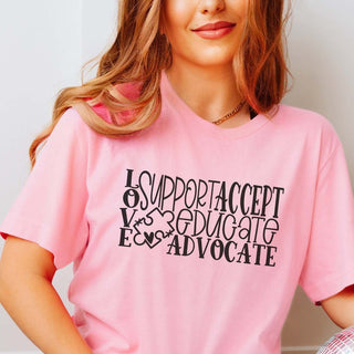 Love Accept Educate Advocate Wholesale Tee - Rapid Shipping - Limeberry Designs