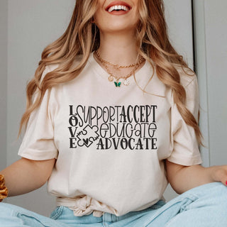 Love Accept Educate Advocate Wholesale Tee - Rapid Shipping - Limeberry Designs