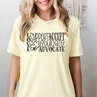 Love Accept Educate Advocate Wholesale Tee - Rapid Shipping - Limeberry Designs