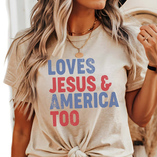 Loves Jesus & America Too Bella Graphic Tee - Limeberry Designs