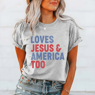 Loves Jesus & America Too Bella Graphic Tee - Limeberry Designs
