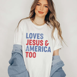 Loves Jesus & America Too Bella Graphic Tee - Limeberry Designs