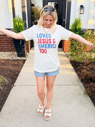 Loves Jesus & America Too Bella Graphic Tee - Limeberry Designs