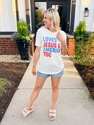 Loves Jesus & America Too Bella Graphic Tee - Limeberry Designs