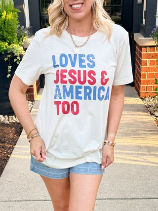 Loves Jesus & America Too Bella Graphic Tee - Limeberry Designs