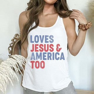 Loves Jesus And America Too Bella Flowy Tank - Limeberry Designs