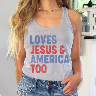 Loves Jesus And America Too Bella Flowy Tank - Limeberry Designs