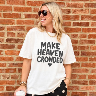 Make Heaven Crowded faith graphic tee in Ivory styled with black polka dot pants