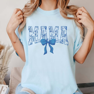 Mama Blue Floral Bow Comfort Color Tee - Limeberry Designs