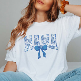 Mama Blue Floral Bow Comfort Color Tee - Limeberry Designs