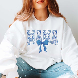 Mama Blue Floral Bow Graphic Sweatshirt - Limeberry Designs