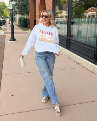 Mama Needs a Latte Raw Edge Crop Hoodie - Limeberry Designs