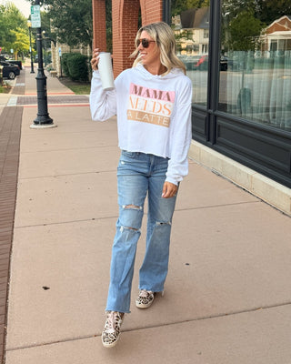 Mama Needs a Latte Raw Edge Crop Hoodie - Limeberry Designs