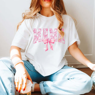 Mama Pink Floral Bow Comfort Color Tee - Limeberry Designs