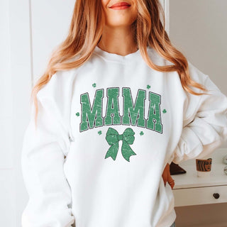 Mama With Green Bow Wholesale Graphic Sweatshirt - Quick Shipping - Limeberry Designs