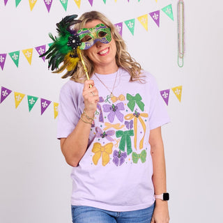 Mardi Gras Bow Collage Comfort Color Tee - Limeberry Designs