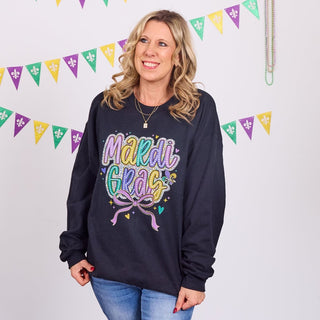 Mardi Gras With Bow Graphic Sweatshirt - Limeberry Designs