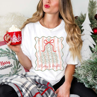 Merry And Bright Bow Tree With Stripes Comfort Color Graphic Tee - Limeberry Designs