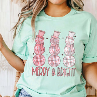 Merry & Bright Disco Snowmen Wholesale Bella Graphic Tee - Fast Shipping - Limeberry Designs