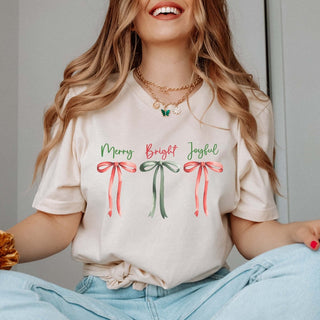 Merry Bright Joyful Bows Bella Graphic Tee - Limeberry Designs