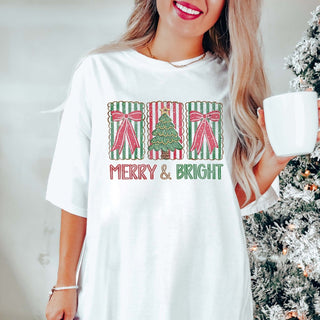 Merry & Bright Stripes & Bows Comfort Color Graphic Tee - Limeberry Designs