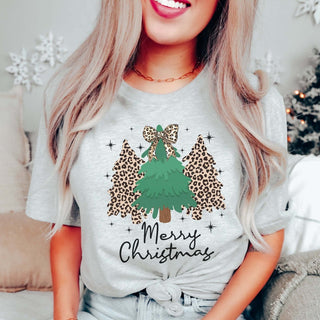 Merry Christmas Leopard Trees & Bow Bella Graphic Tee - Limeberry Designs