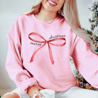 Merry Christmas Red Bow Graphic Sweatshirt - Limeberry Designs