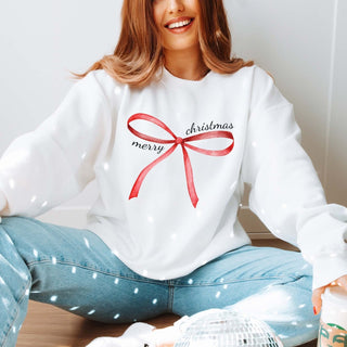 Merry Christmas Red Bow Graphic Sweatshirt - Limeberry Designs