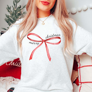 Merry Christmas Red Bow Graphic Sweatshirt - Limeberry Designs