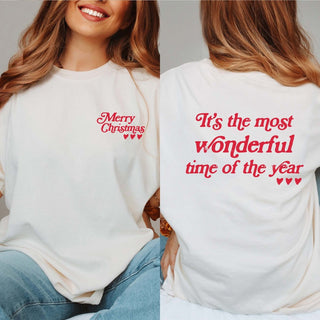 Merry Christmas Retro Comfort Color Graphic Tee Front & Back Design - Limeberry Designs