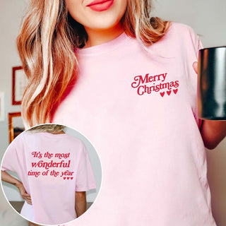 Merry Christmas Retro Comfort Color Graphic Tee Front & Back Design - Limeberry Designs