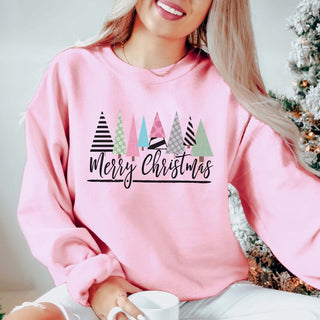 Merry Christmas Trees Colorful Graphic Sweatshirt - Limeberry Designs